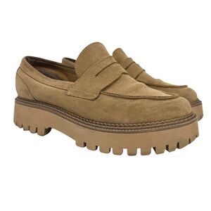 LUCA FERRI‎ Suede Platform Lug Sole Tan Brown Penny Loafers Size EU 40 US 10